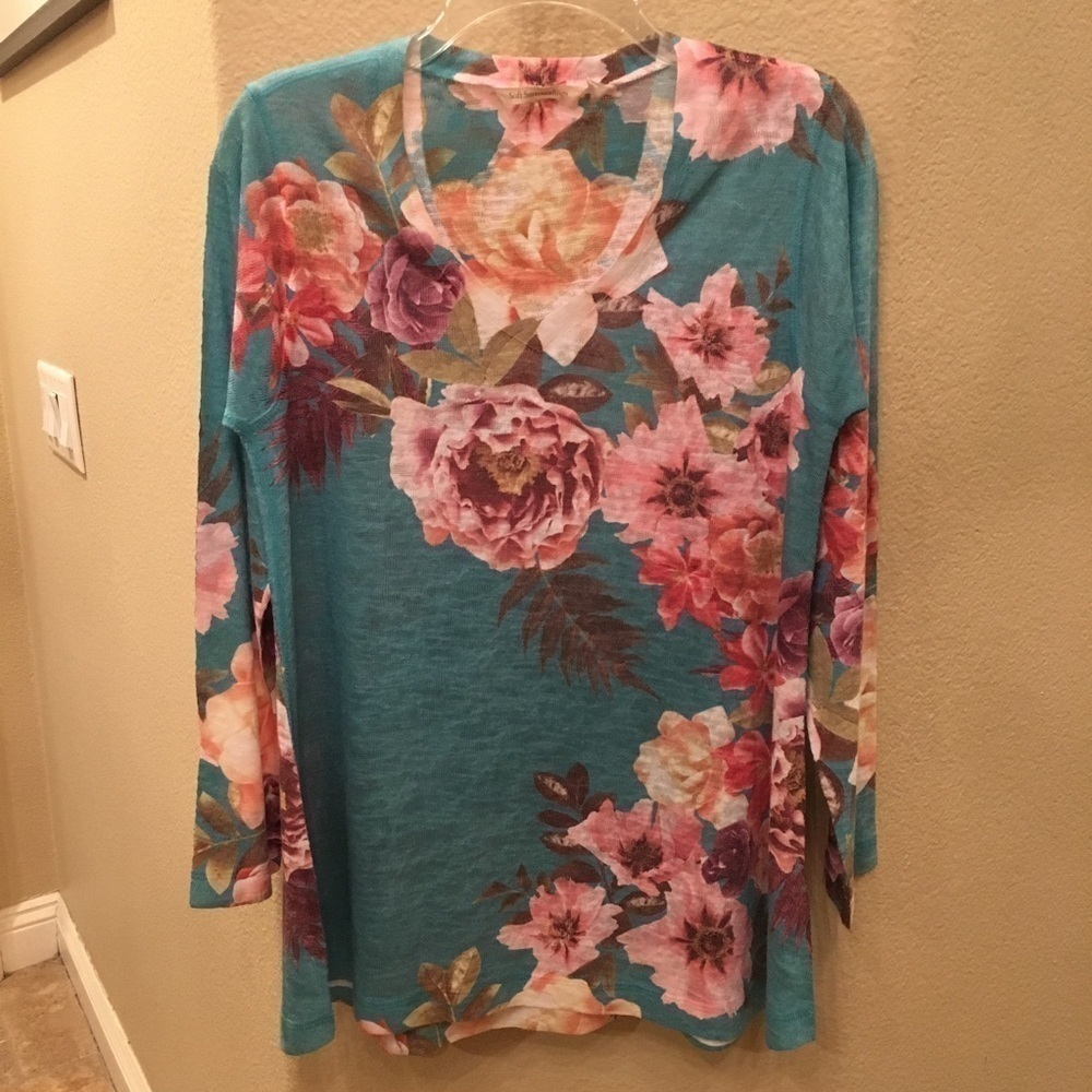 SOFT SURROUNDINGS Women Floral Tunic Top Size PM